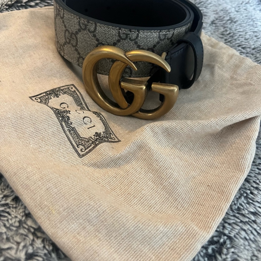 Gucci Monogram Black and Gold Belt